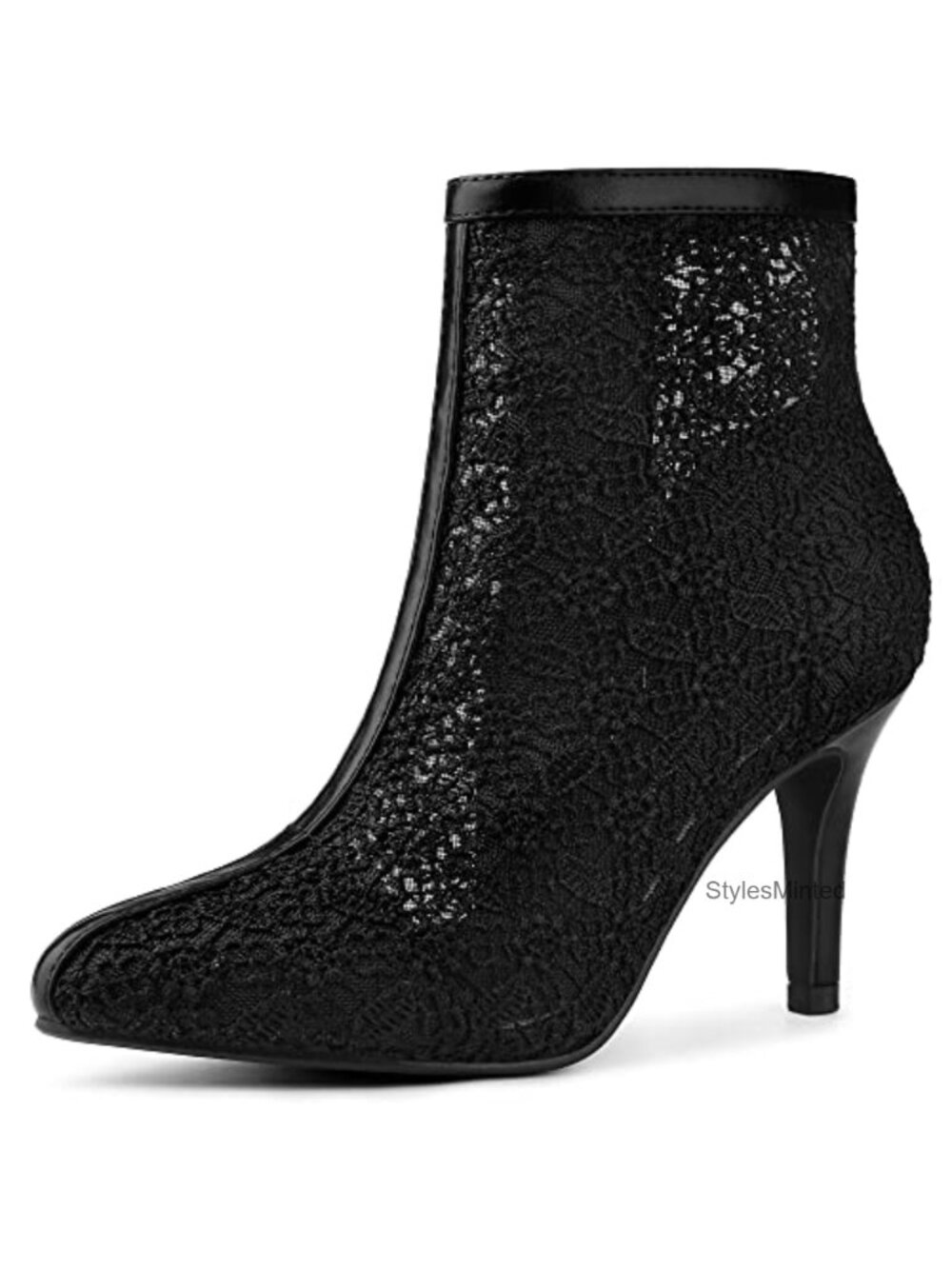 Embroidered Lace Stiletto Ankle Boots Pointed Toe Side Zip